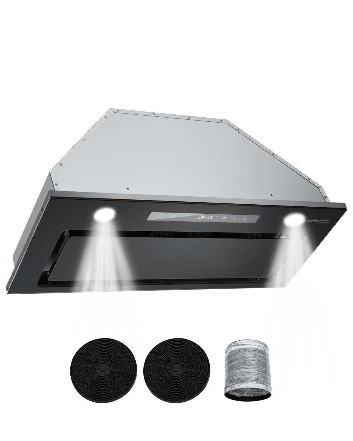 30 Inch Built-in Range Hood Insert 800CFM Stainless Steel Kitchen Vent with Gesture Touch Control LED Light Baffle Filters 4 Speed Exhaust Fan Ducted Ductless Convertible