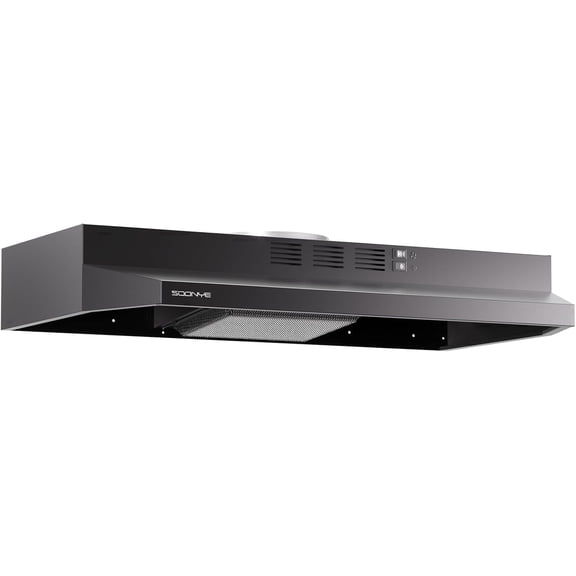 30 Inch Under Cabinet Range Hood, Ultra Slim Stainless Steel Kitchen Exhaust Hood (300 CFM), Dual Mode Convertible (Ducted/Ductless), Dual-Speed Fan, 3-Layer Aluminum Filters, LED Lighting (Black)