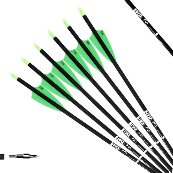 30 Inch Carbon Arrow Fletched 3" Shield Cut Vanes Archery Practice Target Hunting Arrows with Removable Field Points for Compound & Recurve Bow, 12 Pack