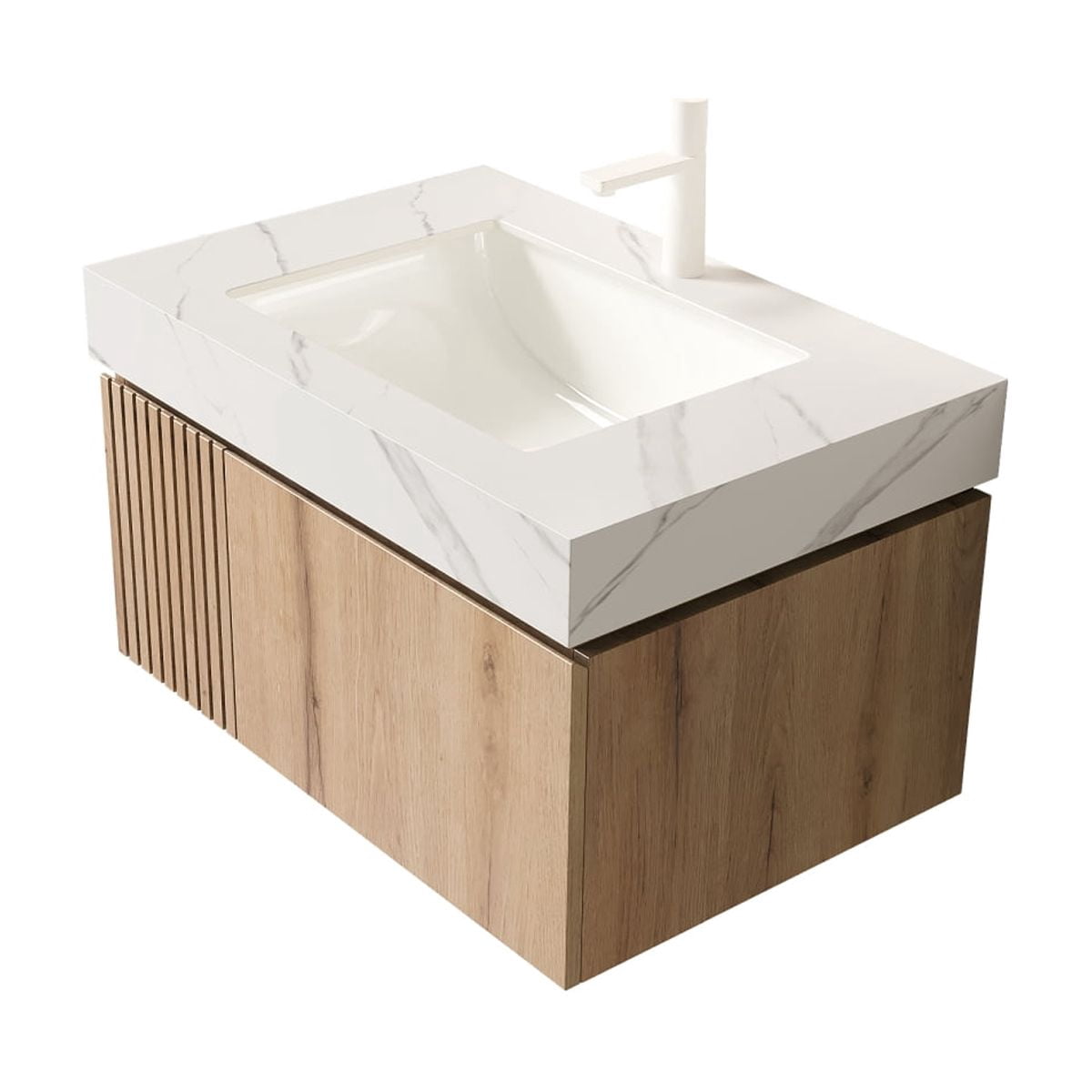 30 Inch Carrara White Sintered Stone Countertop Undermount Ceramic Basin 1 Pre Drilled Faucet Hole No Cabinet