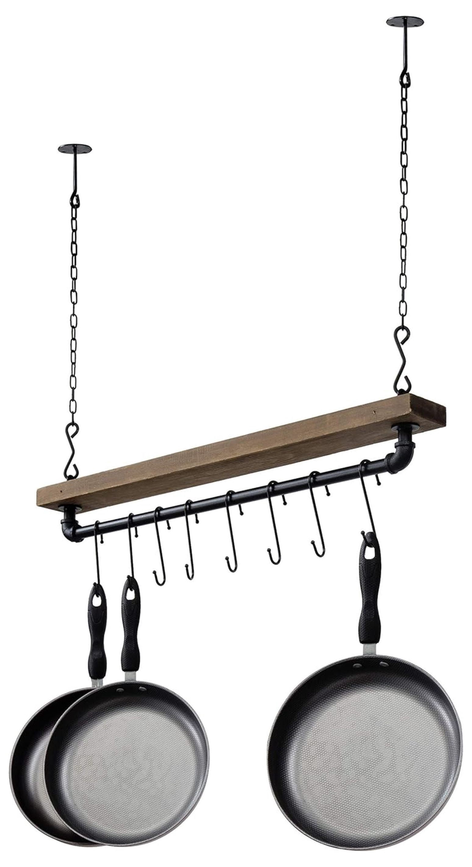 30 Inch Ceiling Wall Pot Rack Rustic Wood Shelf Black Pipe 8 S ...
