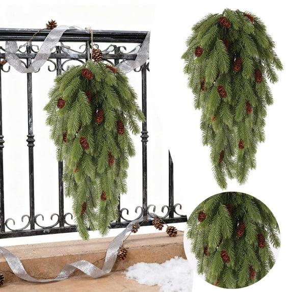 30 Inch Christmas Cedar Swag Artificial Green Pine Teardrop Swag Wreath, Hanging Garland for Front Door Wall Mantle Window Stairs Holiday Fireplace Decor