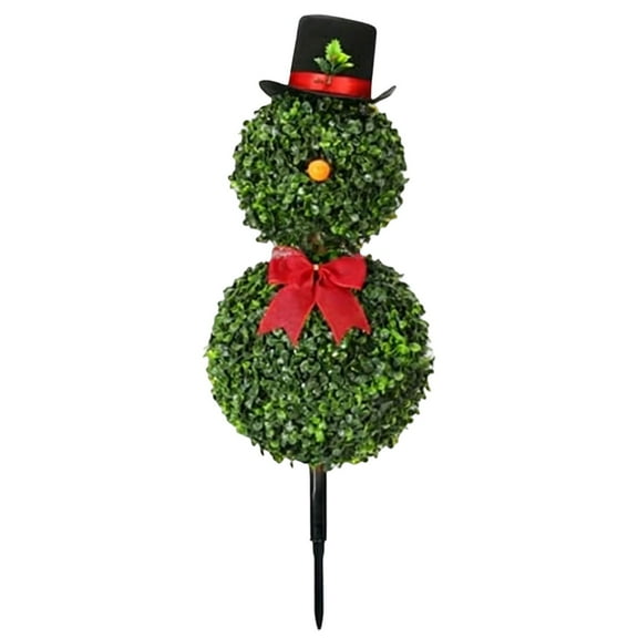 30 Inch Christmas Snowman Topiary, Artificial Snowman Shaped Topiary Tree with Red Bow&Santa Hat, Xmas Home Decoration for Outdoor Front Door Porch