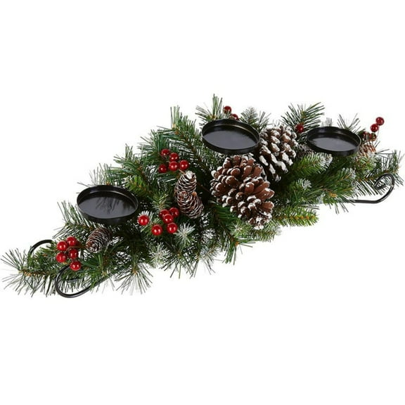 30 Inch Christmas Table Centerpiece, 3-Candle Holder With Artificial Holly Berries Pine Cones, For Dining Table Holiday Party Fireplace Decoration