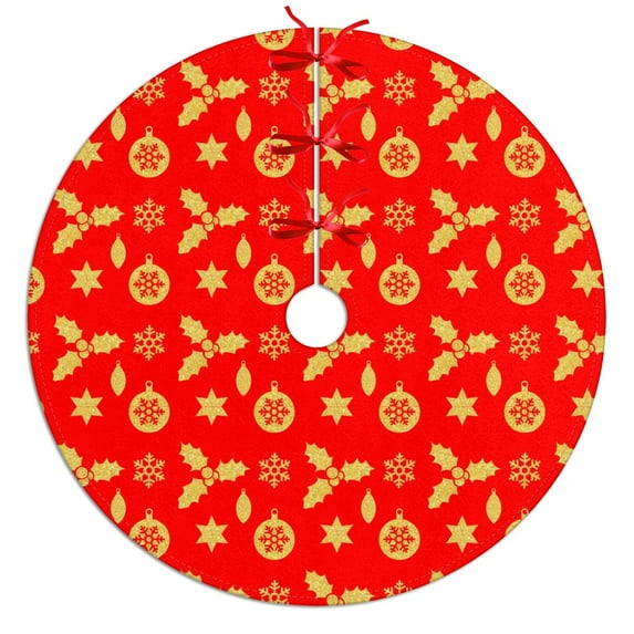 30 Inch Christmas Tree Skirt – Velvet Plush Tree Mat, Soft Thickened Polyester with Red Ties, Single-Sided Printing, Available in 30in/36in/48in, Perfect for Holiday Xmas Tree Decoration