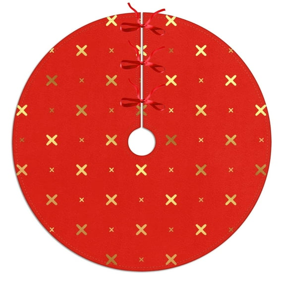 30 Inch Christmas Tree Skirt – Velvet Plush Tree Mat, Soft Thickened Polyester with Red Ties, Single-Sided Printing, Available in 30in/36in/48in, Perfect for Holiday Xmas Tree Decoration