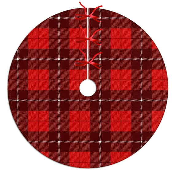 30 Inch Christmas Tree Skirt – Velvet Plush Tree Mat, Soft Thickened Polyester with Red Ties, Single-Sided Printing, Available in 30in/36in/48in, Perfect for Holiday Xmas Tree Decoration