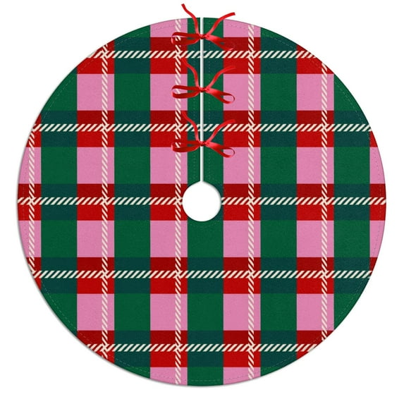 30 Inch Christmas Tree Skirt – Velvet Plush Tree Mat, Soft Thickened Polyester with Red Ties, Single-Sided Printing, Available in 30in/36in/48in, Perfect for Holiday Xmas Tree Decoration