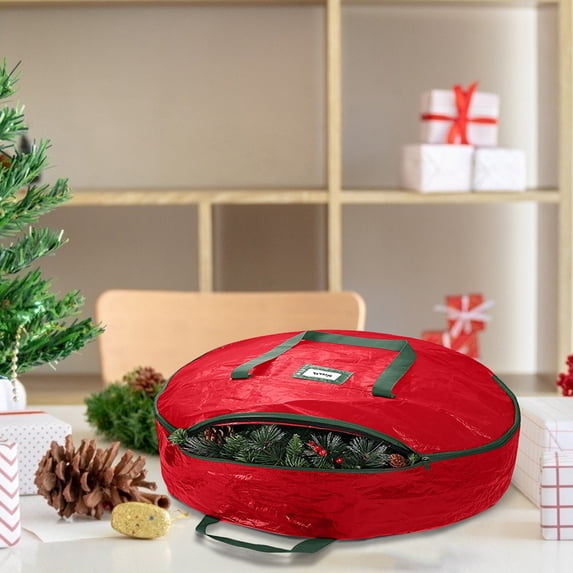 30 Inch Christmas Wreath Storage Container - Heavy Duty Wreath Storage Bag With Handles Red Thickened Nonwoven Fabric Ideal For Household Organization Halloween Holiday Ornament Storage