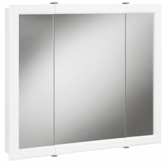 Design House 30" Wood Wall Mounted Mirrored Tri-View Bathroom Medicine Cabinet, White
