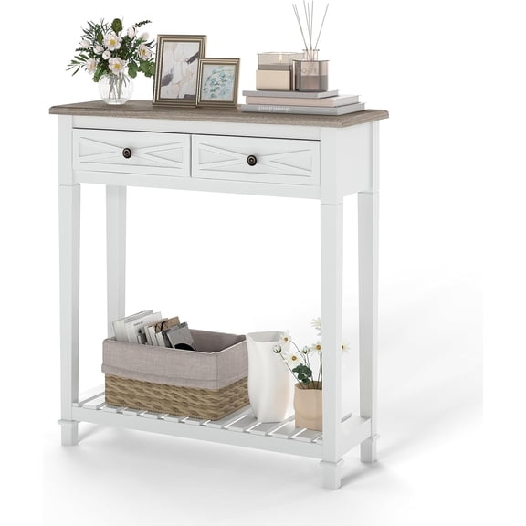 30 Inch Console Table for Entryway, Narrow Entry Table for Living Room Entryway Home w/Drawer and Bottom Shelf, White