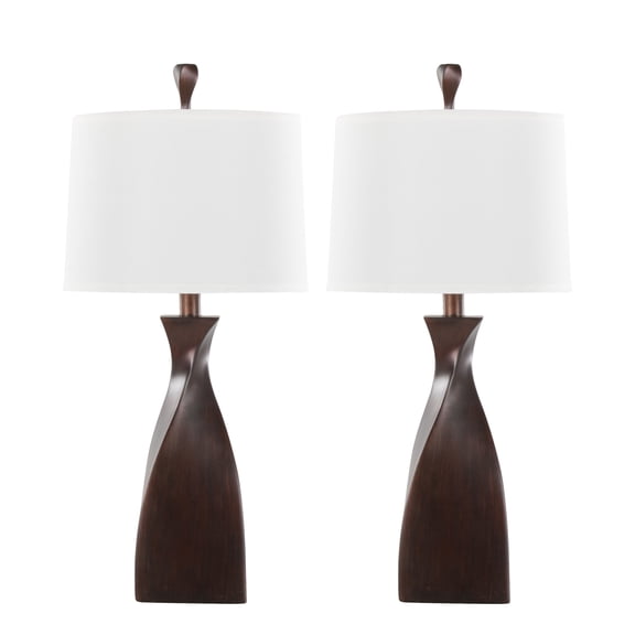 30 Inch Contemporary Polyresin Table Lamp, Copper Bronze Polyresin Base with Natural Linen Shade, Farmhouse Home Table Lamp, Set of 2