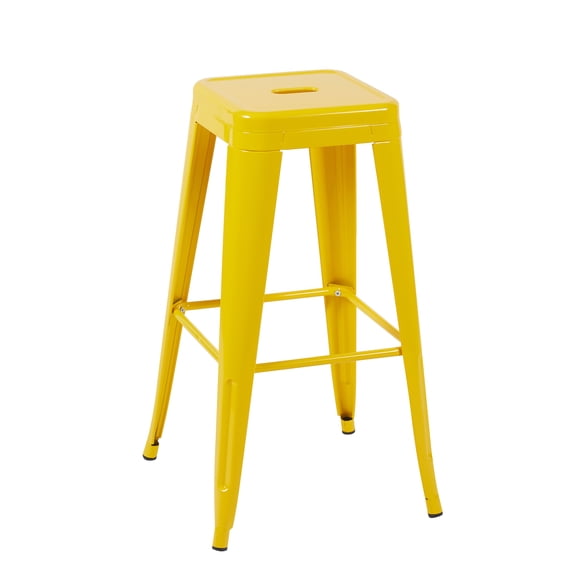 30 Inch Counter Height Stool, Backless Metal Bar Stools Set of 2, Non-Stackable, Detachable & Easy Assembly, Space-Saving Design for Kitchen Island/Bar/Caf/Dining Room (Yellow)