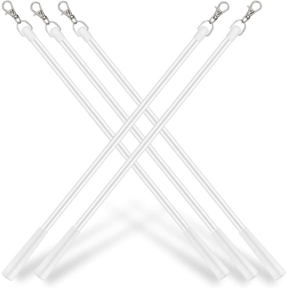 30-Inch Curtain Pull Rod - Fiberglass Drapery Wand with Rings & Hooks for Easy Window Treatment Access (5-Pack)