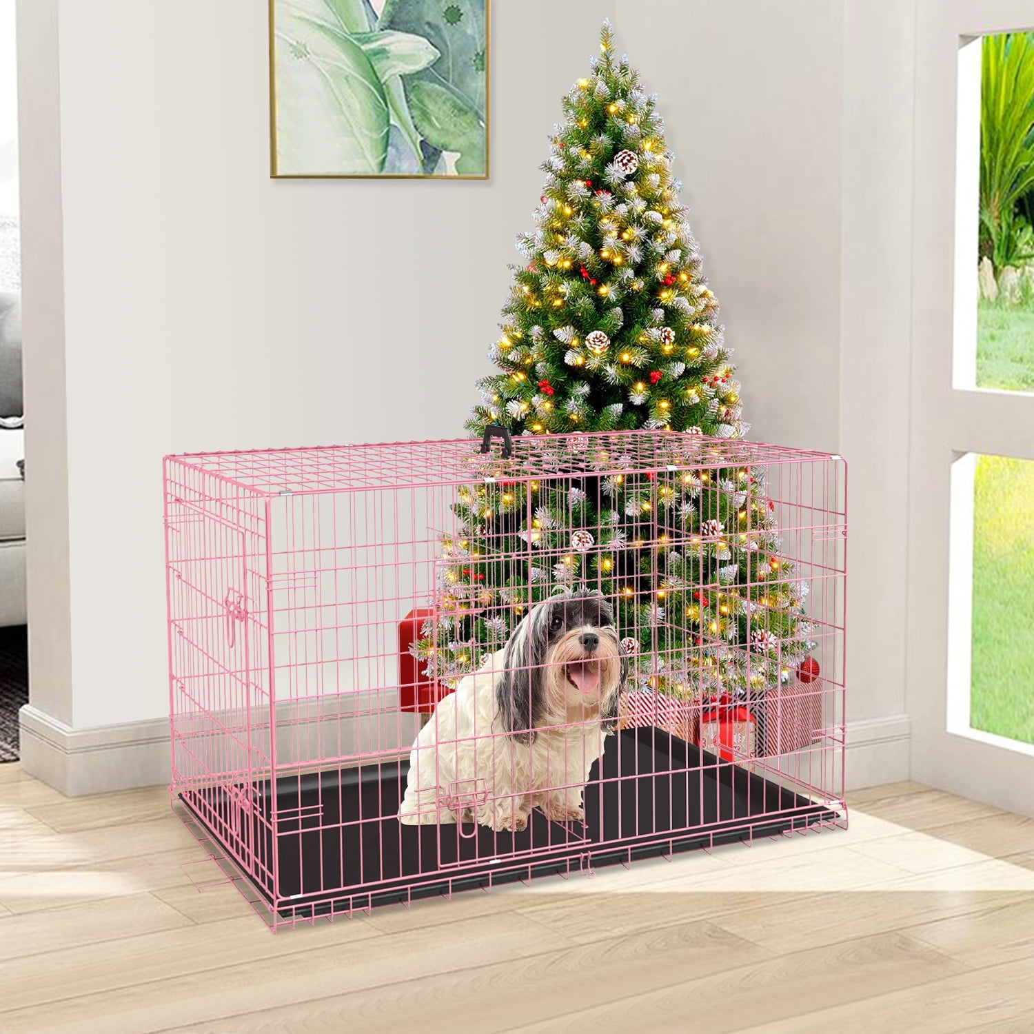 30 Inch Dog Crate for Small Dogs, Folding Metal Wire Crates Dog Kennels