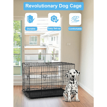 30 Inch Dog Crates For Small Dogs Folding Mental Wire Crates Dog Kennels Outdoor And Indoor Pet Dog Cage Crate With Double-Door,Divider Panel, Removable Tray