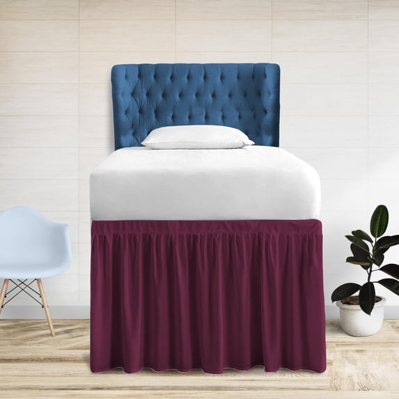 30 Inch Drop Length Dorm Room Bed Skirt | Full XL Lightweight Ruffled Ruffled Dorm Bedskirt | College Dorm Bed Skirts | Microfiber Made | Wine Solid