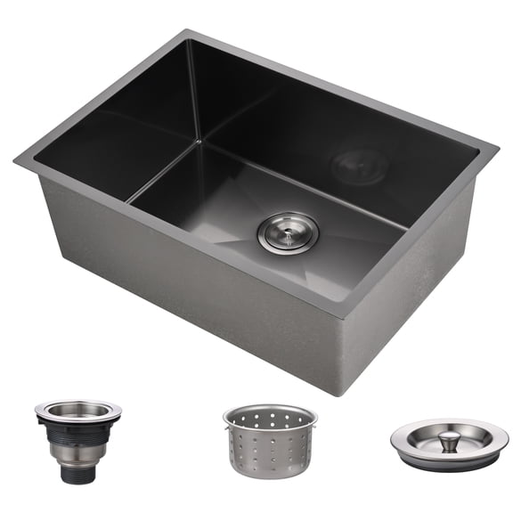 30 Inch Drop In & Undermount Kitchen Sink, Single Bowl Stainless Steel Kitchen Sink, Deep Basin Rust Resistant Farmhouse Sink with Noise Canceling Technology Black