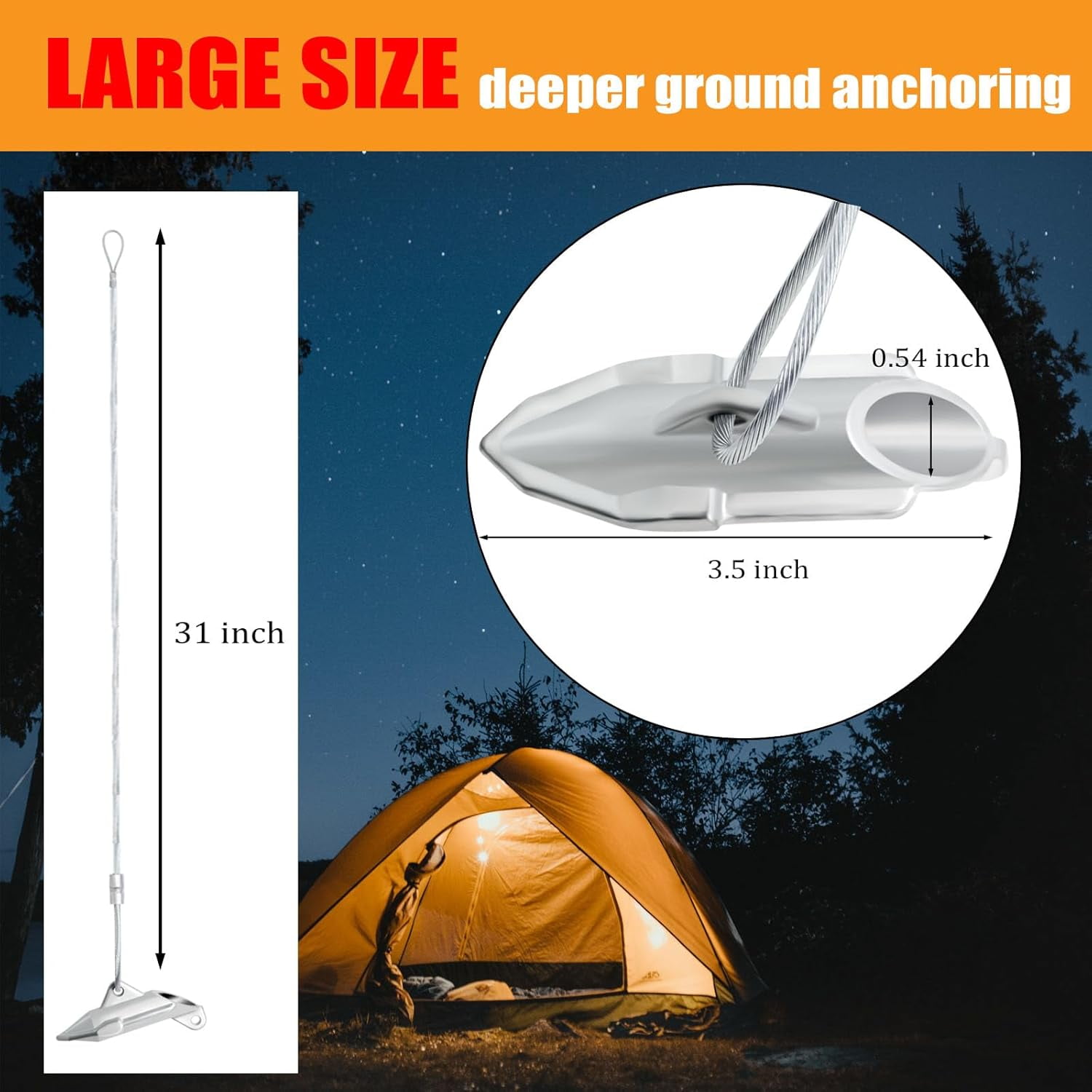 30 Inch Earth Anchors Set of 12 - Heavy Duty Ground Stakes for Camping Tents, Swing Sets & Sheds with Stainless Steel