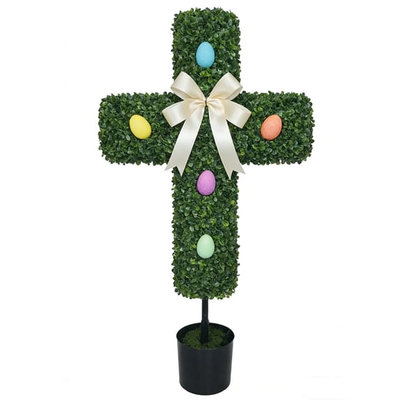 30-Inch Easter Bunny Boxwood Topiary – Artificial Greenery Bunny Decoration in Black Pot for Indoor/Outdoor Spring & Holiday Display