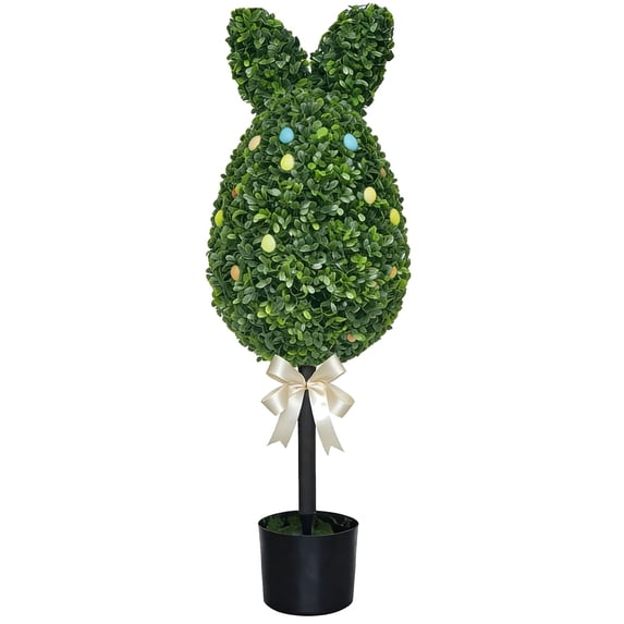 30-Inch Easter Bunny Boxwood Topiary – Artificial Greenery Bunny Decoration in Black Pot for Indoor/Outdoor Spring & Holiday Display