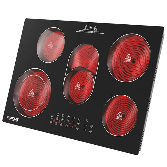 30 Inch Electric Cooktop 5 Burners, 8500W Built-in Radiant Ceramic Stove Top with Dual Expandable Heating Zone, Touch Control 9 Power Levels, Timer & Child Lock, Hard Wired 220-240V(NO PLUG)