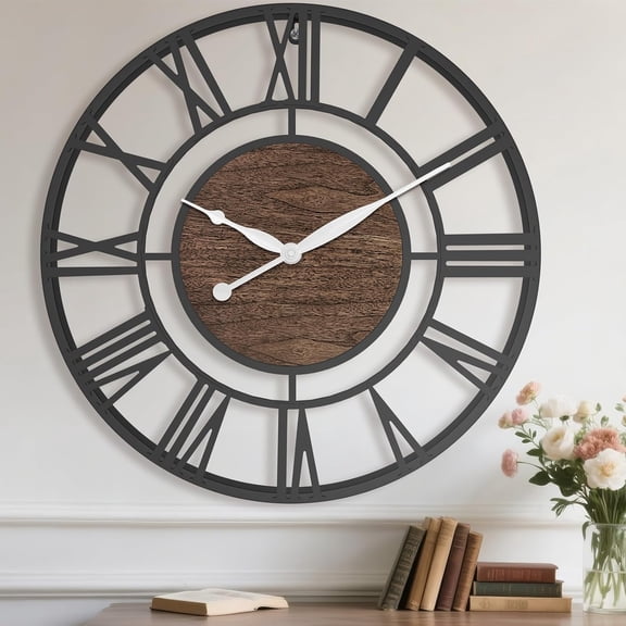 30 Inch Extra Large Giant Wall Clock,Oversized Round Silent Vintage Industrial Black Metal Farmhouse Big Roman Numeral Wall Clocks for Living Room,Kitchen,Bedroom Home Decor