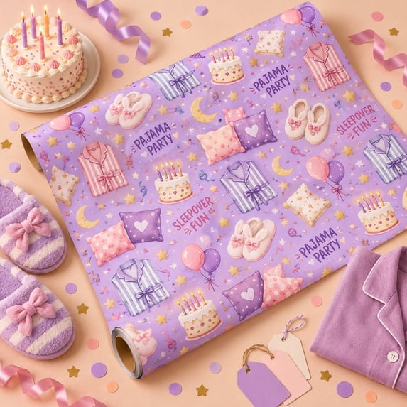 30-Inch Extra Wide Wrapping Paper, Pajama Birthday Party Gift Wrap for ...
