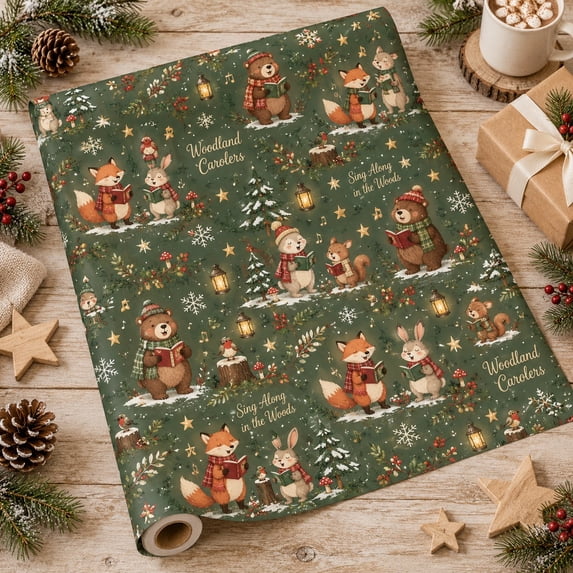 30-Inch Extra Wide Wrapping Paper Woodland Carolers for Holiday Gifts ...