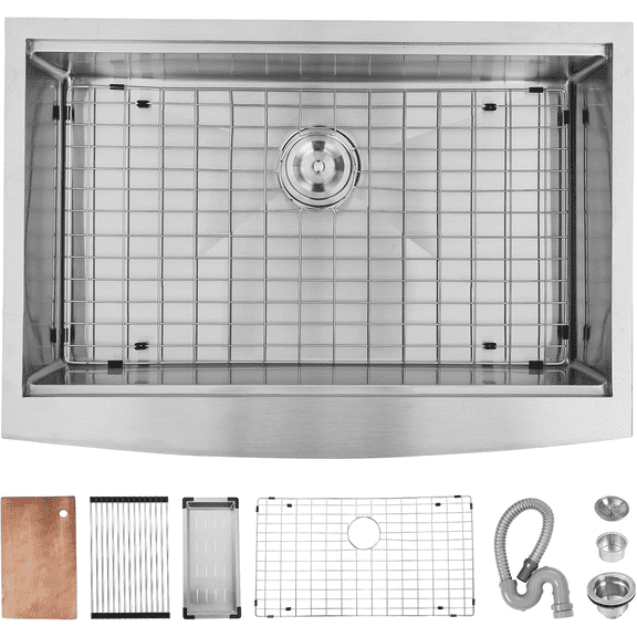 30-Inch Farmhouse Apron Front Kitchen Sink Workstation - 16 Gauge Stainless Steel Single Bowl Sink with Complete Accessories
