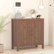 30 Inch Farmhouse Storage Cabinet, Wooden Double-Door Sideboard Buffet Cabinet with 2 Adjustable Shelves, Rustic Brown Entryway Cabinet for Kitchen, Bedroom, Living Room