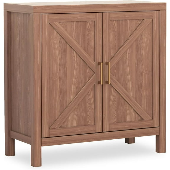 30-Inch Farmhouse Storage Cabinet with X-Shaped Double Doors – Oak Engineered Wood Sideboard with Adjustable Shelves for Kitchen, Dining Room, Brown