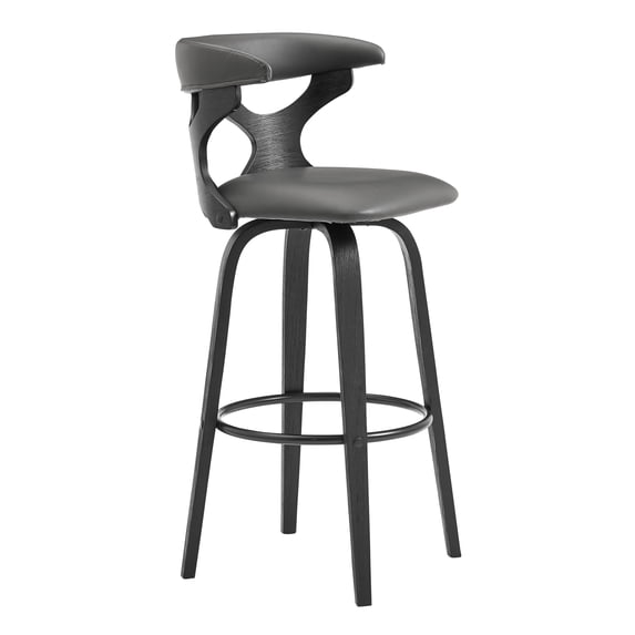 30 Inch Faux Leather Swivel Bar Stool, Black and Gray