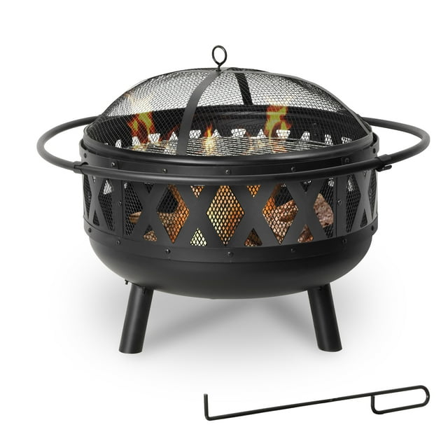 30 Inch Fire Pit for Outside, 2in1 Round Outdoor Wood Burning Firepit