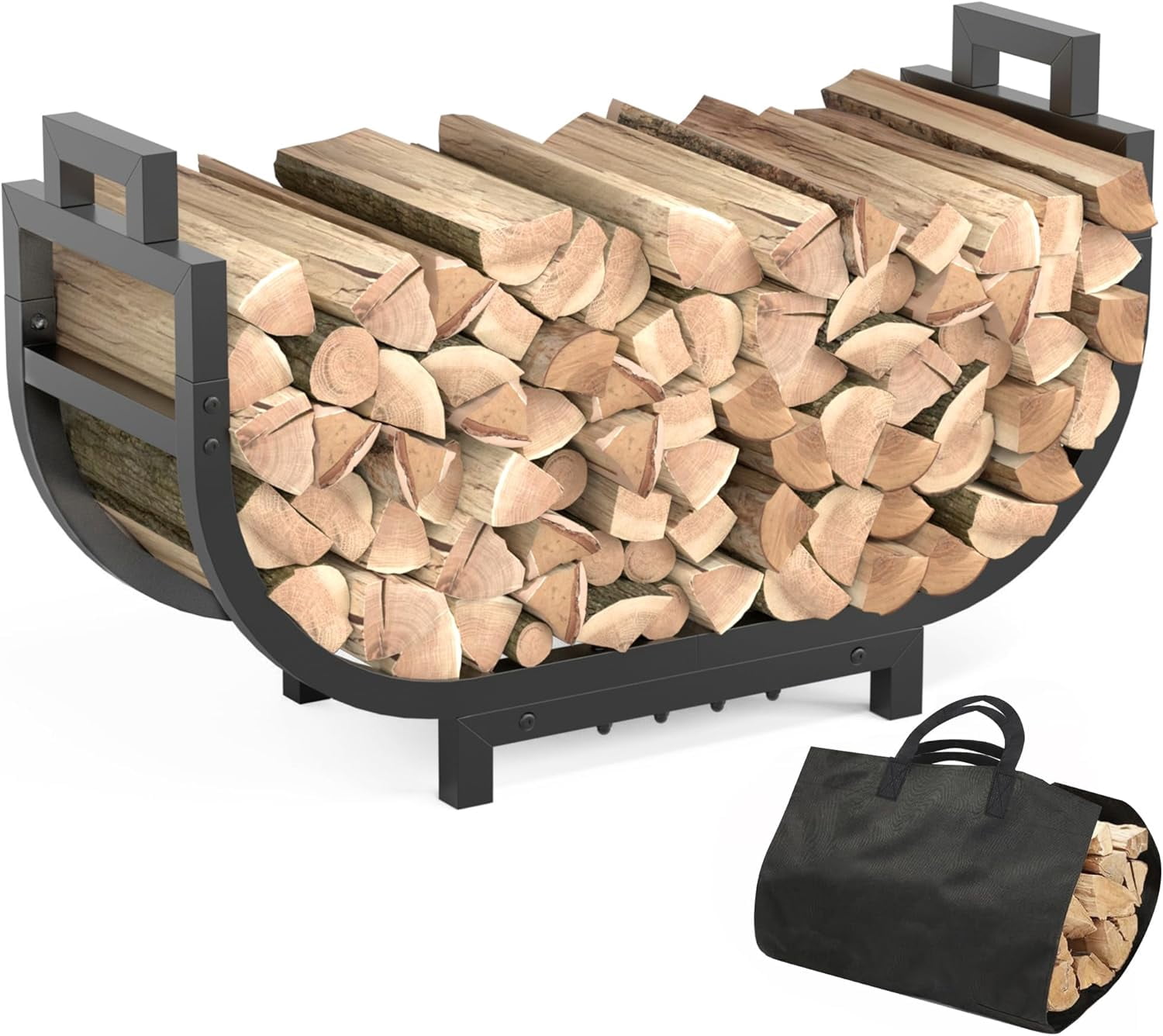 30 Inch Firewood Rack Outdoor Indoor with Handle and Log Carrier Bag ...
