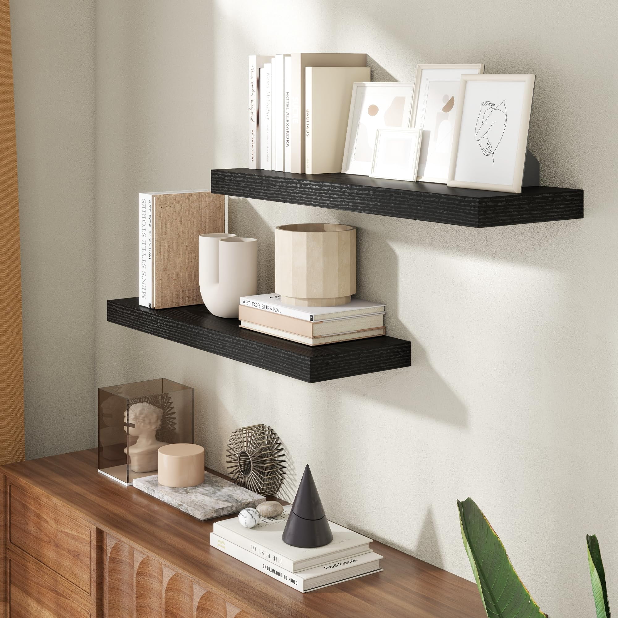 30 Inch Floating Shelves For Wall  8 Deep Shelf Storage & Display Rustic Mounted With Invisible Brackets Living Room Kitchen Bathroom Home Decor Set Of 2 Black