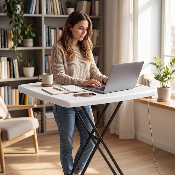 30 Inch Foldable Camping Table Adjustable Height Laptop Desk Heavy Duty Utility Tray for Small Spaces Indoor Outdoor No Assembly Required