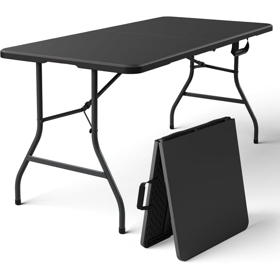 30 Inch Folding Table, Adjustable Height TV Tray for Small Spaces, Heavy Duty Foldable Utility Table for Laptop, Dining, Camping, No Assembly, 200 lbs Capacity, Black Granite