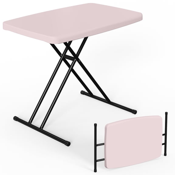 30 Inch Folding Table TV Tray, Portable Adjustable Height, X-shaped Frame Portable Work Table, Utility Foldable Desk for Small Spaces, Laptop & Couch, Camping, Pink