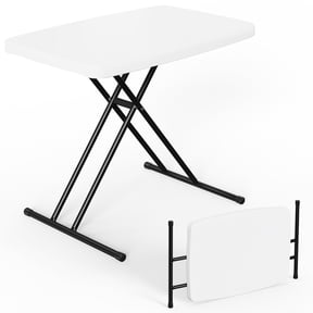 30 inch Folding Table TV Tray, Portable Adjustable Height, Multi-Functional Personal Table,,Utility Foldable Desk for Small Spaces, Laptop & Couch, Camping, White