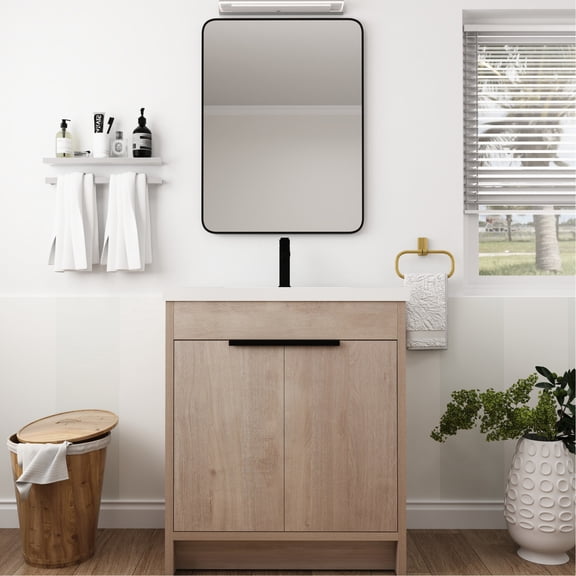 30-Inch Freestanding Bathroom Vanity | Boasts Diversified Resin Sink Design | Constructed with Water-Resistant Stainless Steel Hinges | Solves Traditional Countertop Boredom