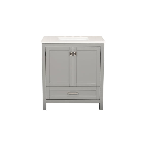 30-Inch Freestanding Bathroom Vanity with Sink, Carrara Marble Top, Ceramic Sink