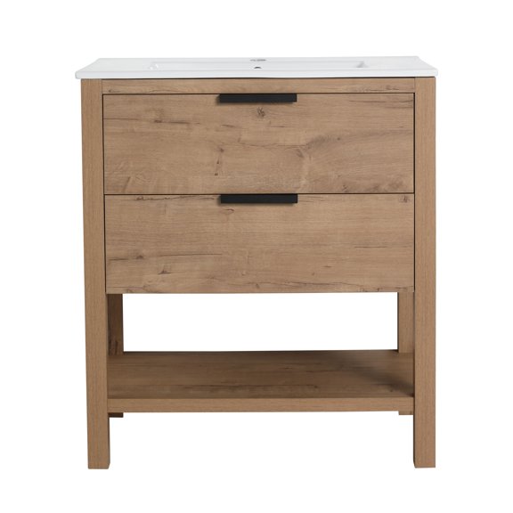 30-Inch Freestanding Bathroom Vanity with Silent-Close Double Drawers - Moisture-Resistant Plywood for Compact Bathroom Storage in Small Spaces