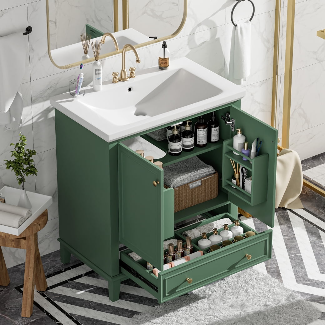 30-Inch Green Bathroom Vanity with Ceramic Sink