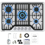 30 Inch Gas Cooktop, 30 inch Bulit-in Gas Stove Top with 5, Five Burner Propane Cooktop with Thermocouple Protection, 30 Inch Stainless Steel NG/LPG Convertible Cooktops Dual Fuel