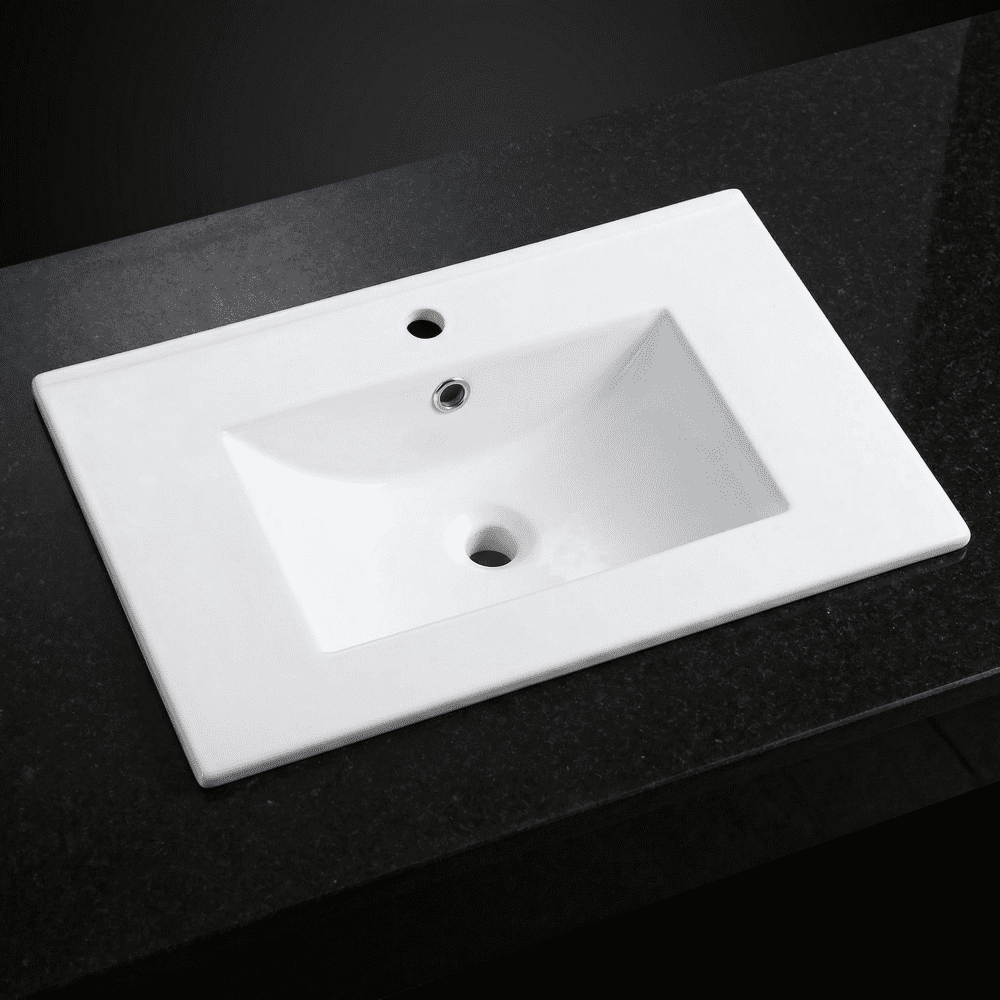 30 Inch Glossy White Rectangular Drop In Ceramic Vanity Sink Top Single Hole Bathroom Countertop Sink Bowl