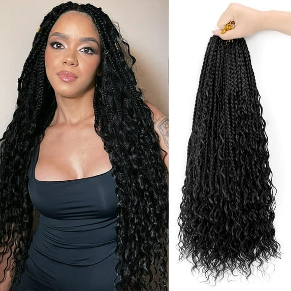 30 Inch Goddess Box Braids Crochet Hair 8 Packs Boho Box Braids Crochet Hair Natural Black Bohemian Crochet Boho Crochet Braids With Curly Ends Synthetic Crochet Hair For Black Women
