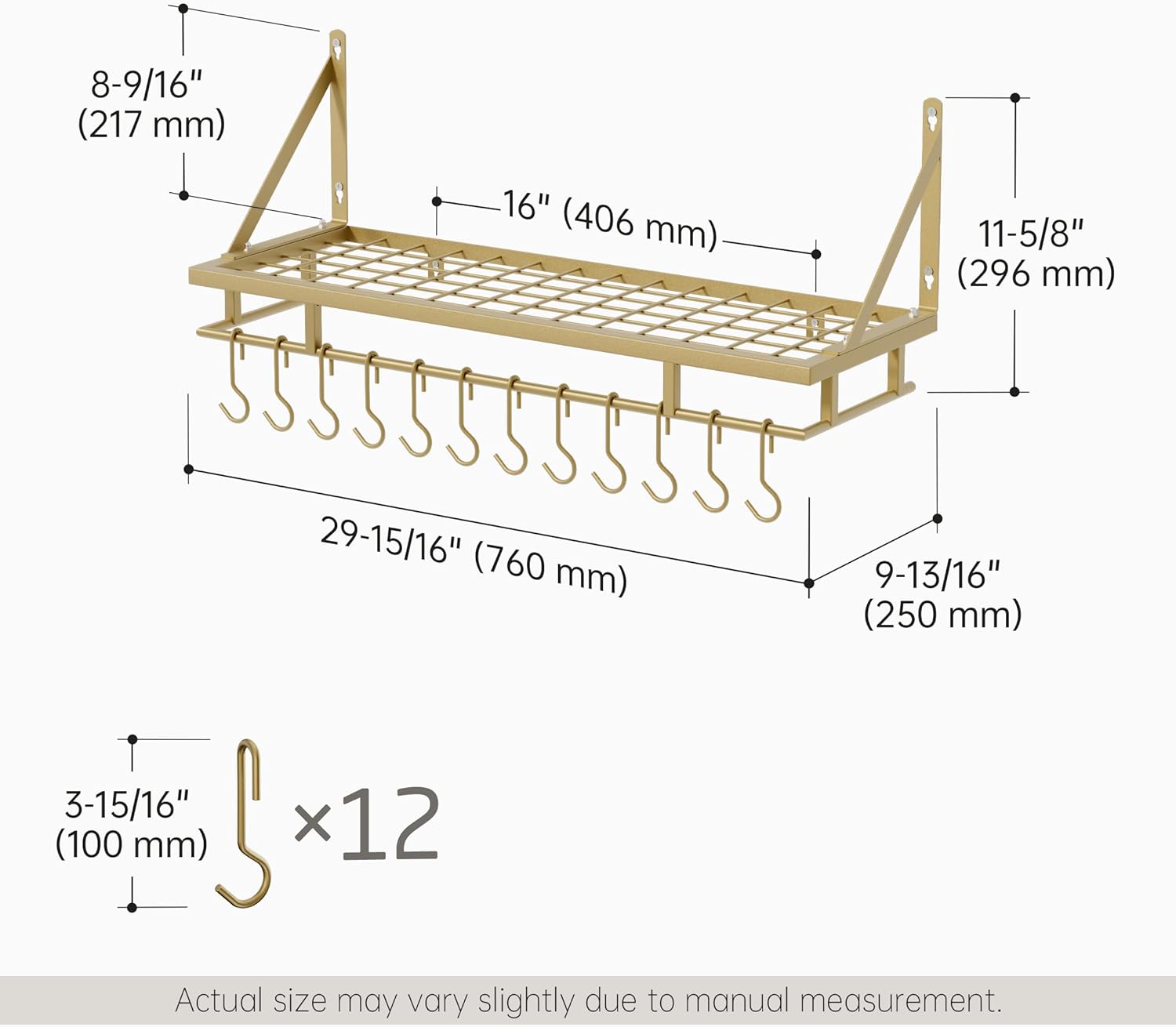30-Inch Gold Pot Rack, Wall Mounted Hanging Pot and Pan Organizer with ...