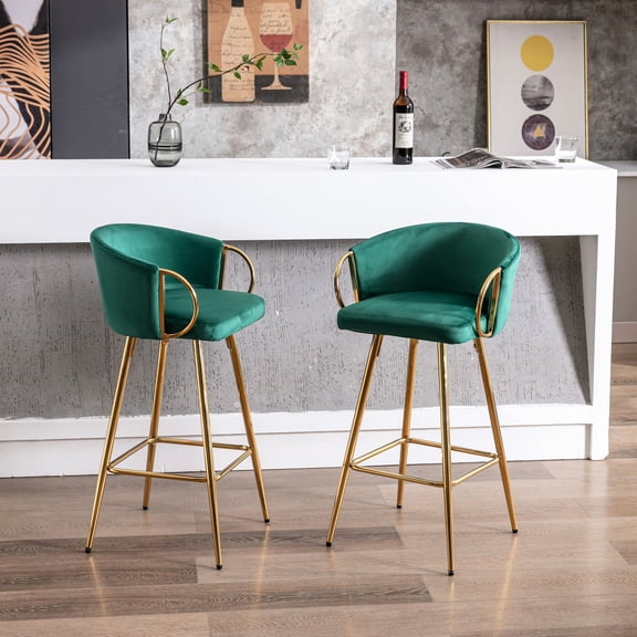 30 Inch Green Bar Stools with Chrome Base and Footrest / Functional Seating for Restaurant