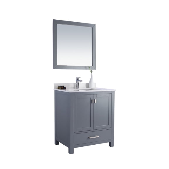 30 Inch Grey Cabinet Bathroom Vanity With Pure White Countertop - Laviva